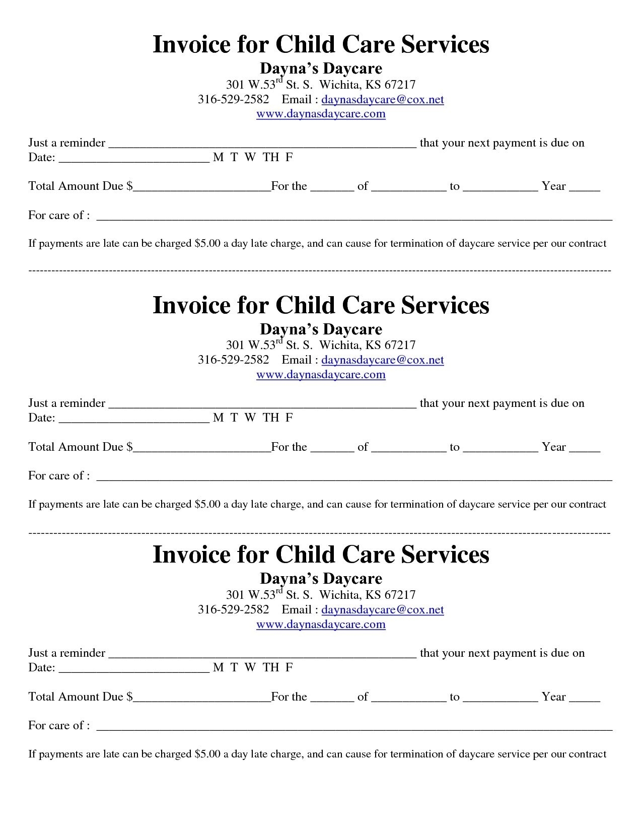 Free Printable Daycare Invoice Template