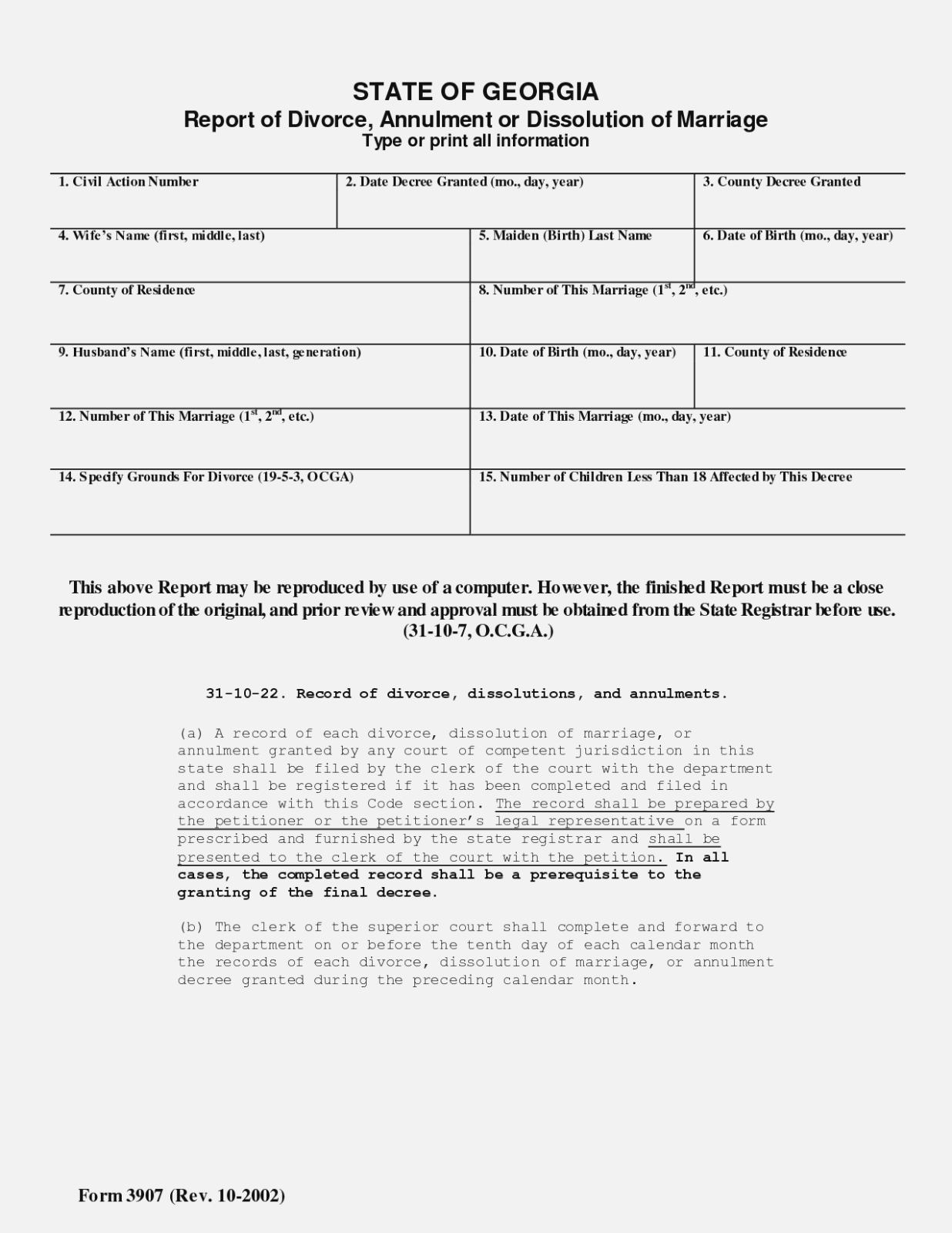 Free Printable Divorce Papers For Georgia Printable Templates
