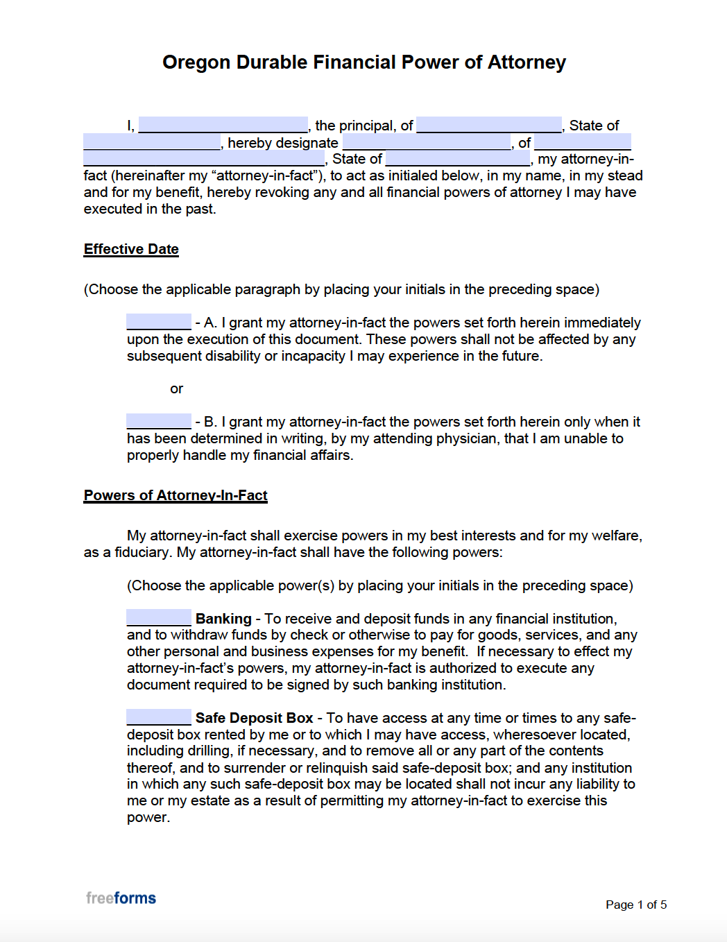 Free Printable Durable Power Of Attorney Form Oregon