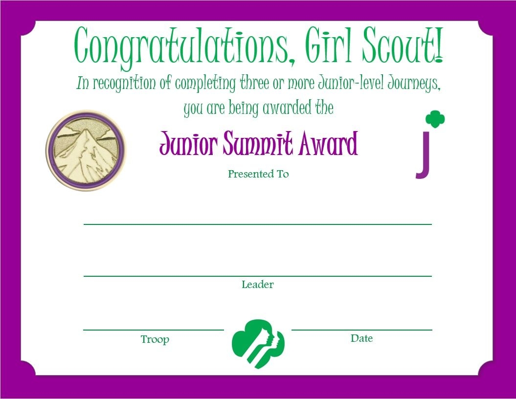 Free Printable Girl Scout Junior Badge Certificate