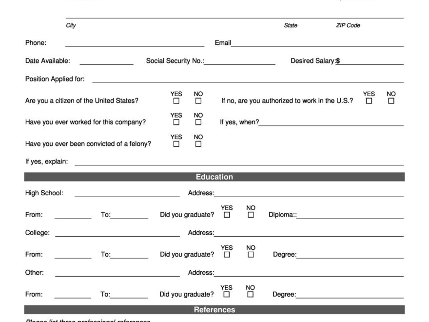 Free Printable Job Application
