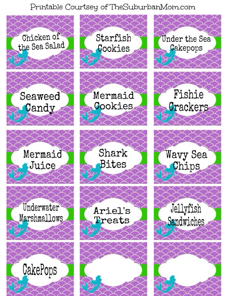 Free Printable Little Mermaid Food Labels Printable Templates