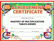 Free Printable Math Mastery Of Multiplication Tables Achievement Award