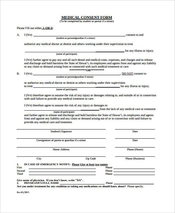 Free Printable Medical Consent Form