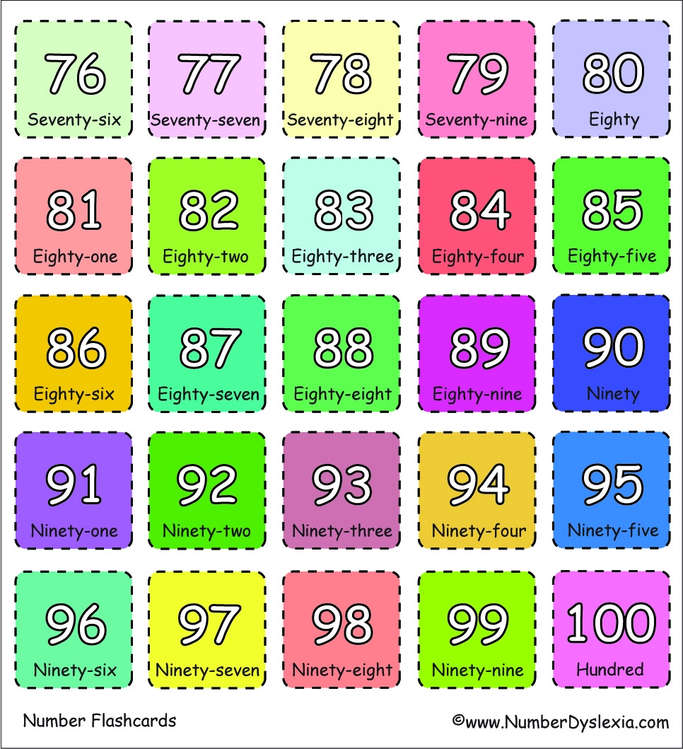 Free Printable Number Flashcards 1 100 With Words PDF Number Dyslexia