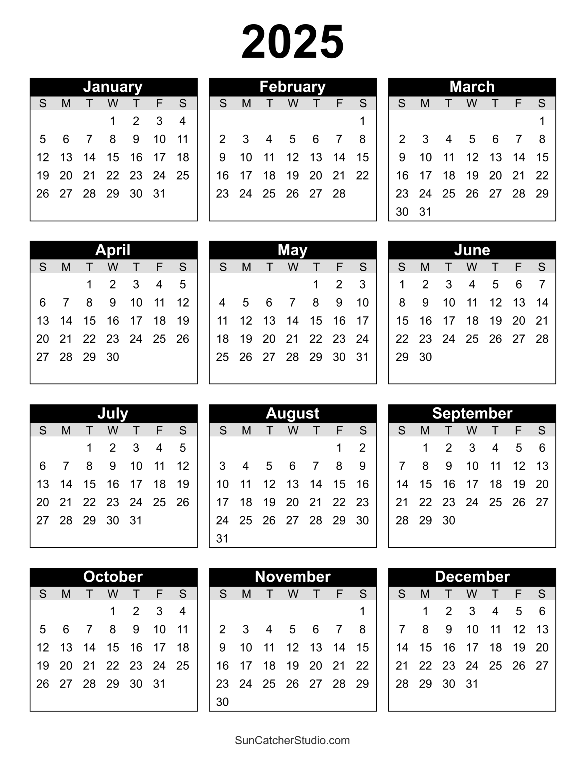 Free Printable One Page Per Month Protrait Calendar 2025 Chloe L Glennie