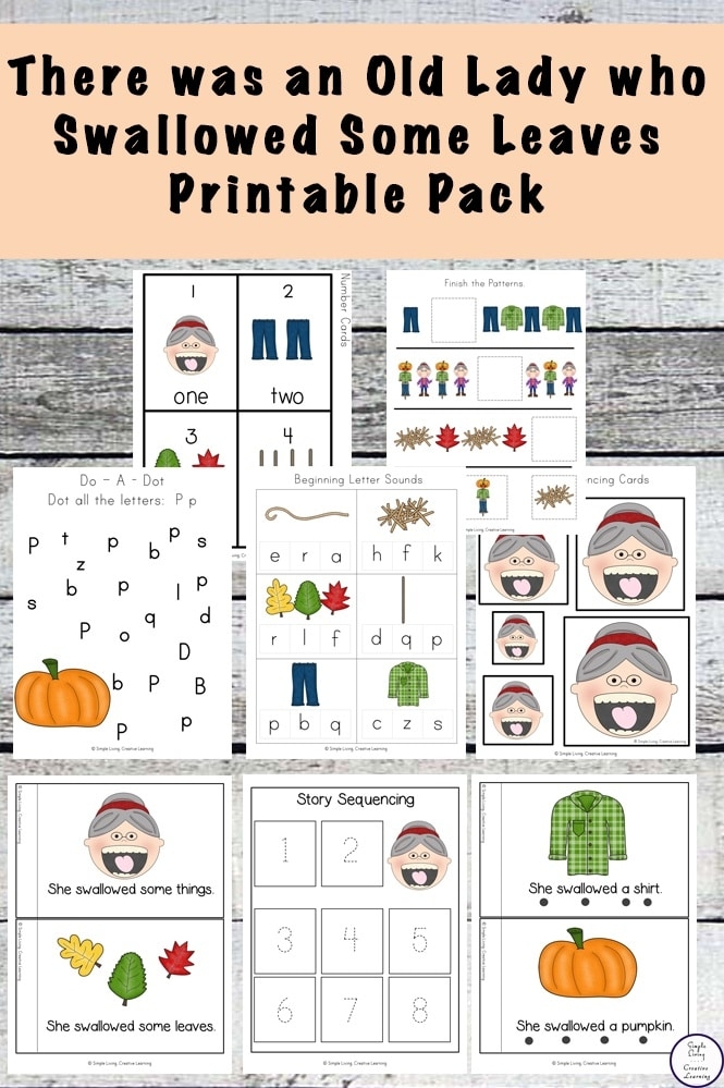 FREE Printable Pack For There Was An Old Lady Who Swallowed Some Leaves 