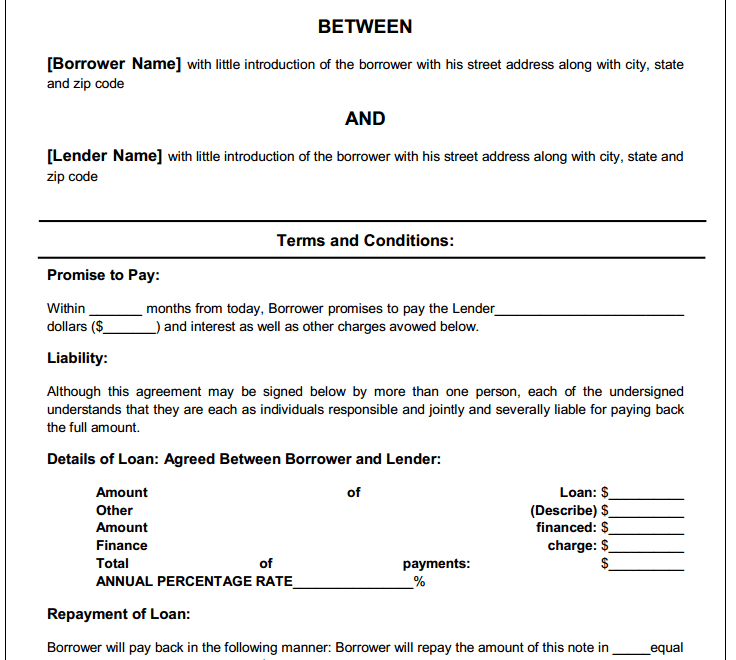 Free Printable Personal Loan Agreement Form GENERIC