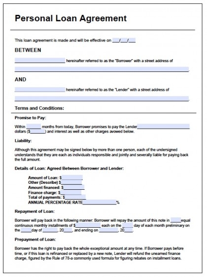 Free Printable Personal Loan Agreement