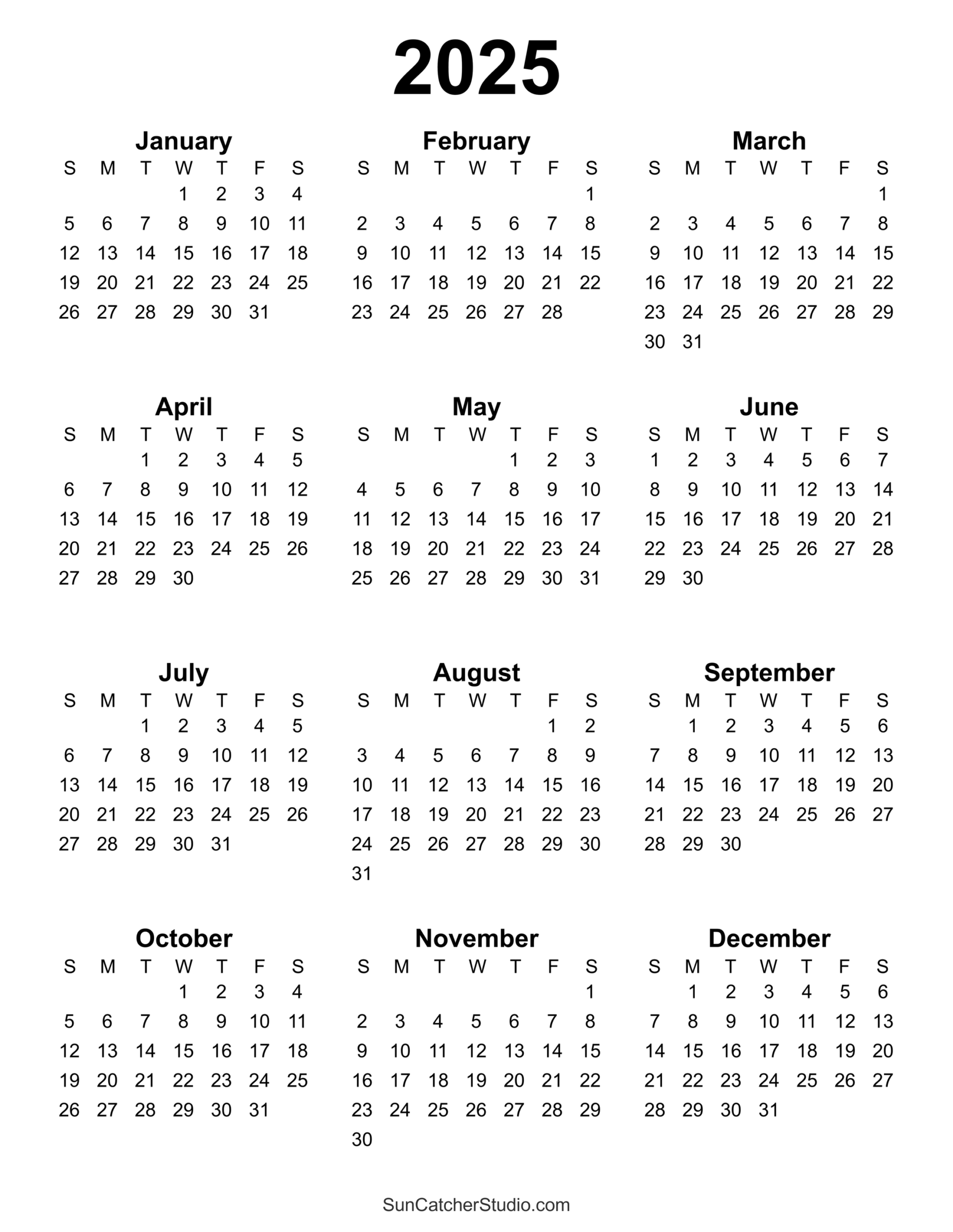 Custom Printable Free Calendar 2025