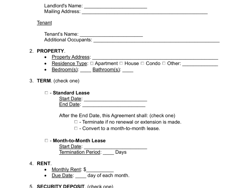 Free Printable Residential Lease Agreement