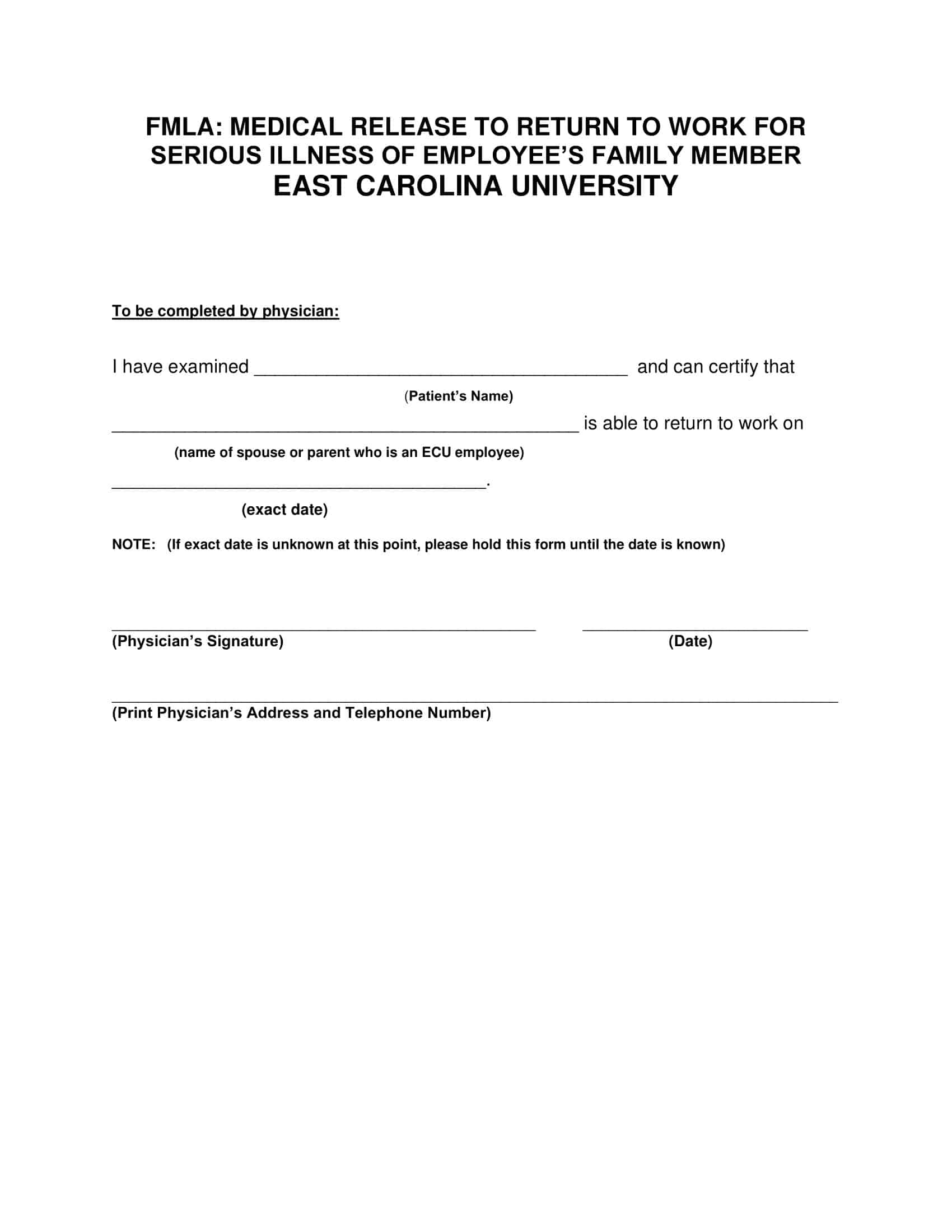 Free Printable Return To Work Templates PDF Word 