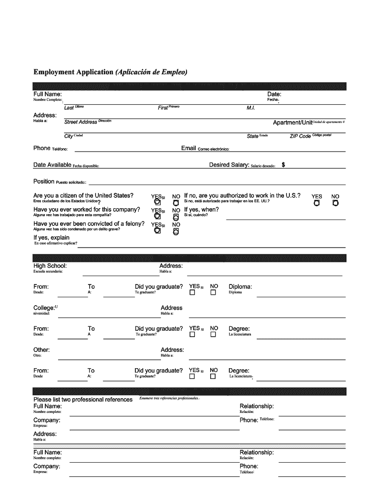 Free Printable Spanish Job Application Form