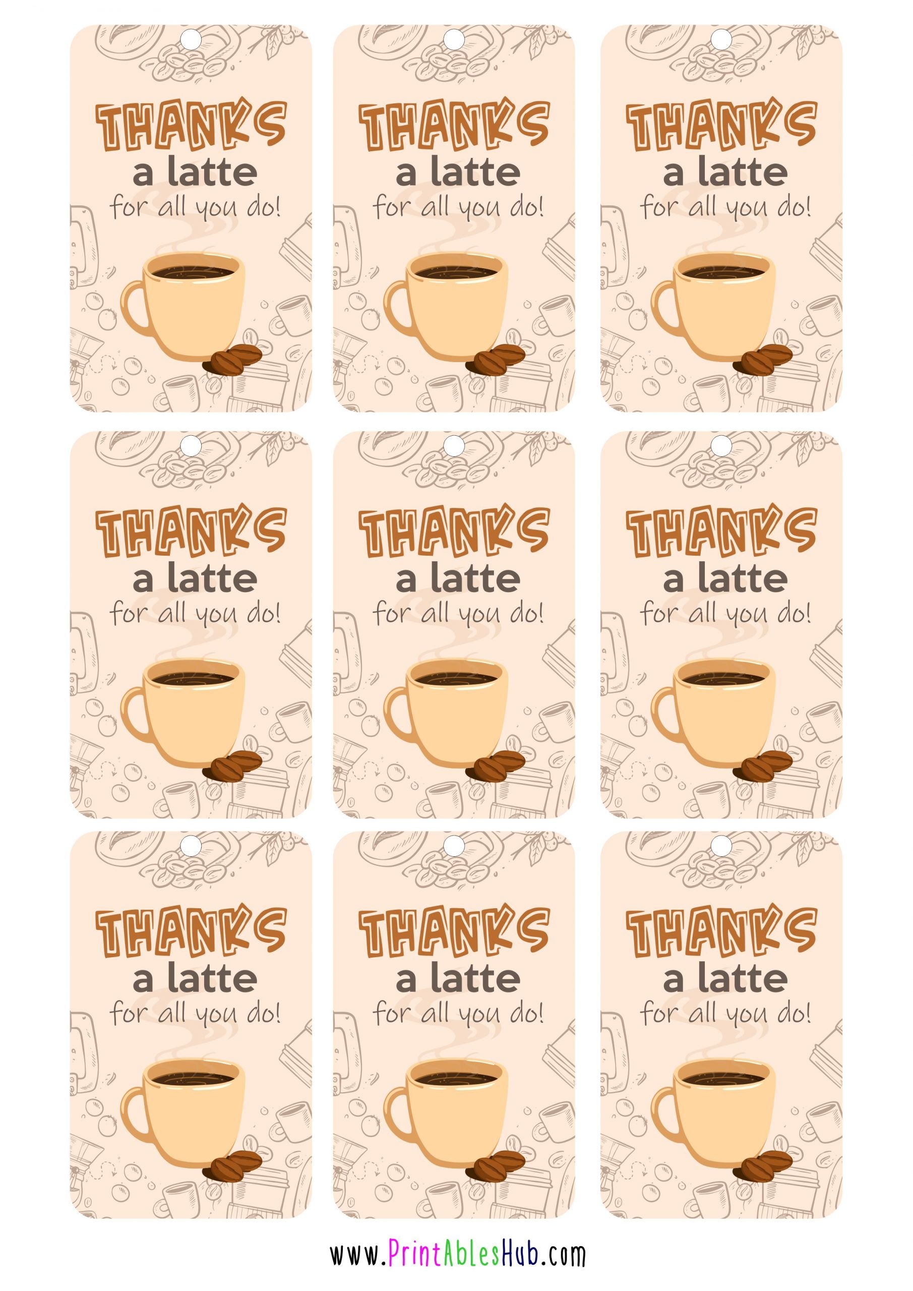 Free Printable Thanks A Latte Tags Cards PDF Printables Hub Free Printable Thanks A Latte Tags Cards PDF Printables Hub
