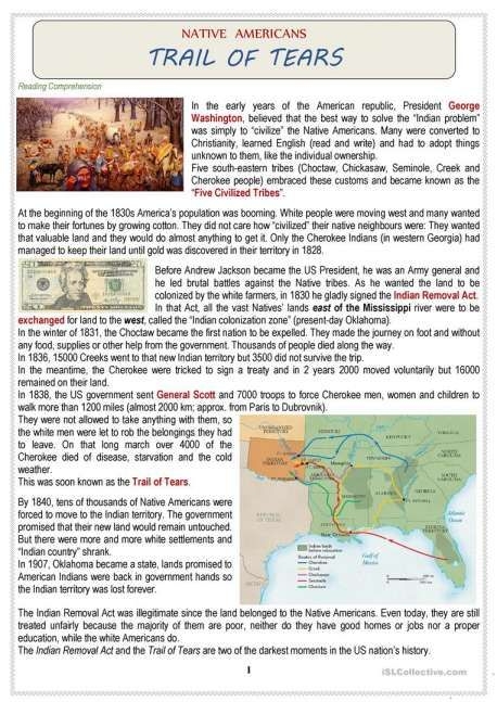 Free Printable Trail Of Tears Worksheets