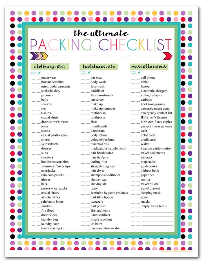 Free Printable Travel Packing List
