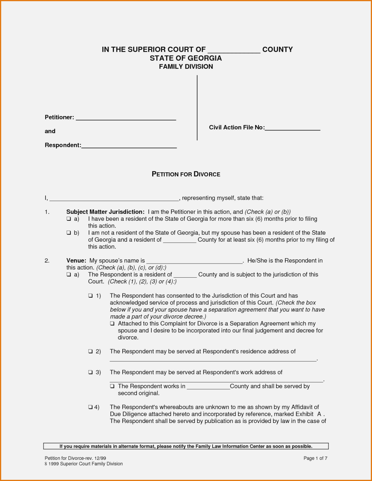 Free Printable Uncontested Divorce Forms Georgia Printable Forms Free 