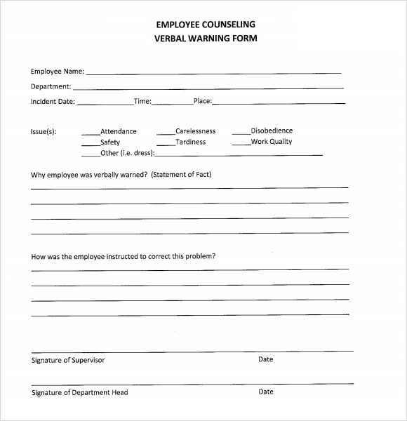 Free Printable Verbal Warning Form Printable Form 2024