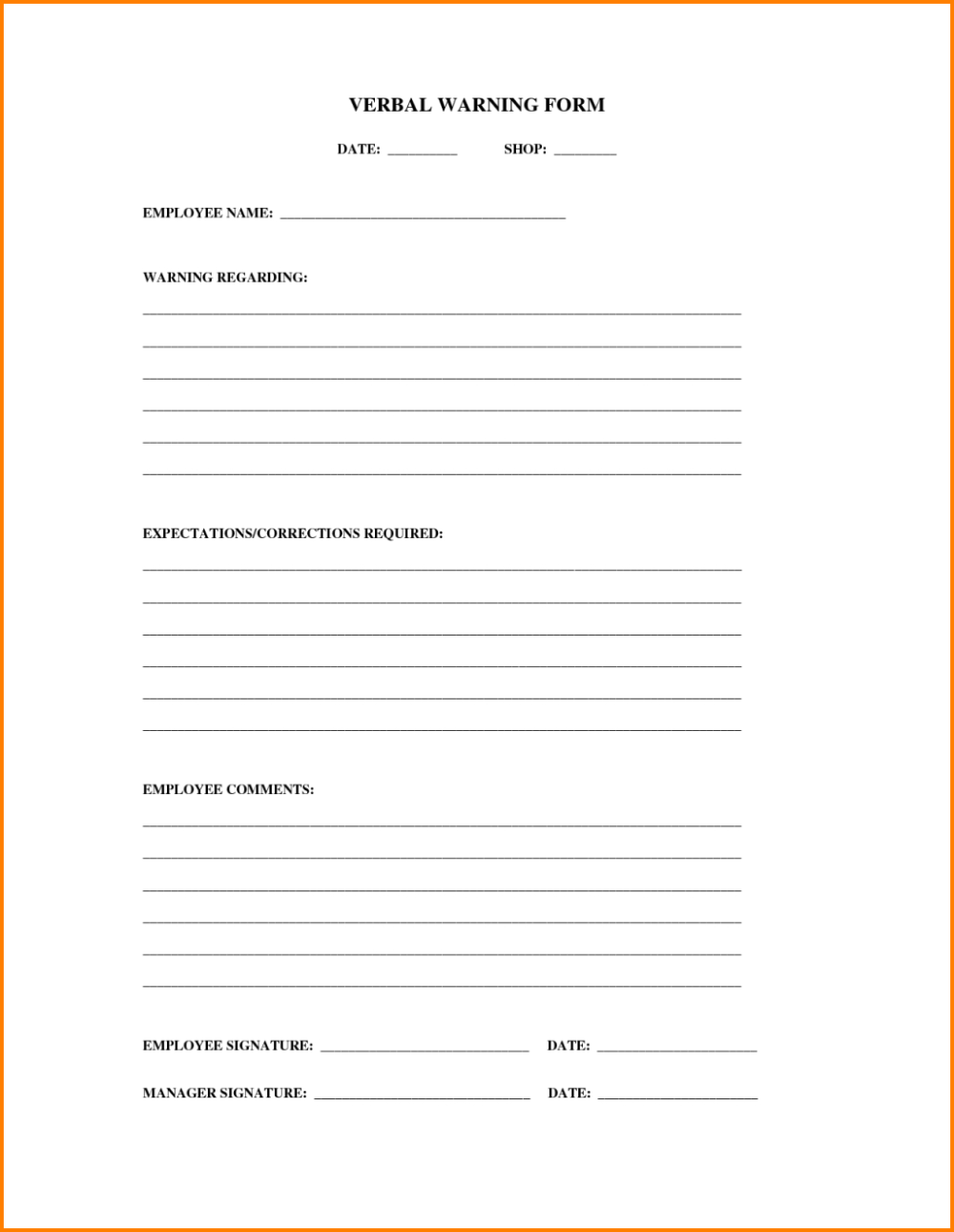 Free Printable Verbal Warning Template