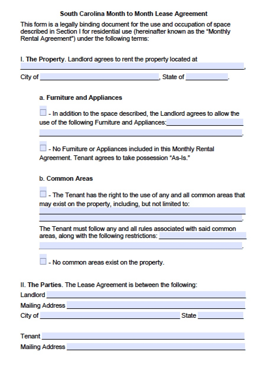 Sc Lease Agreement Printable