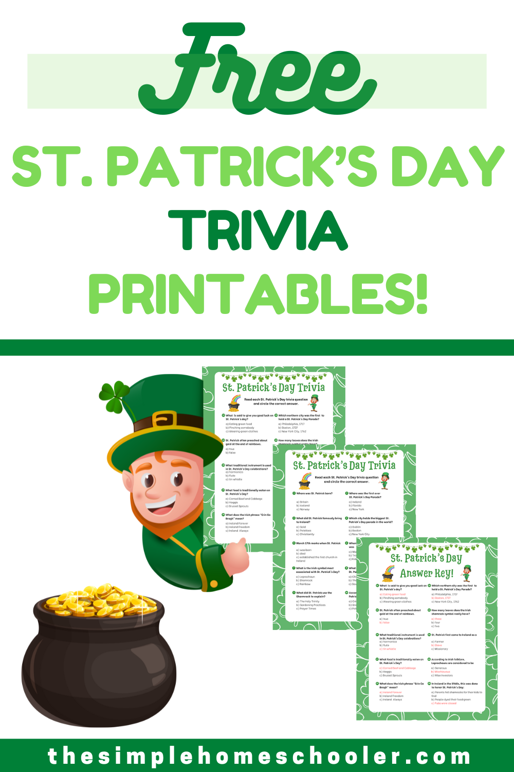 Free St Patrick 39 s Day Trivia Printable Answer Sheets Included The 