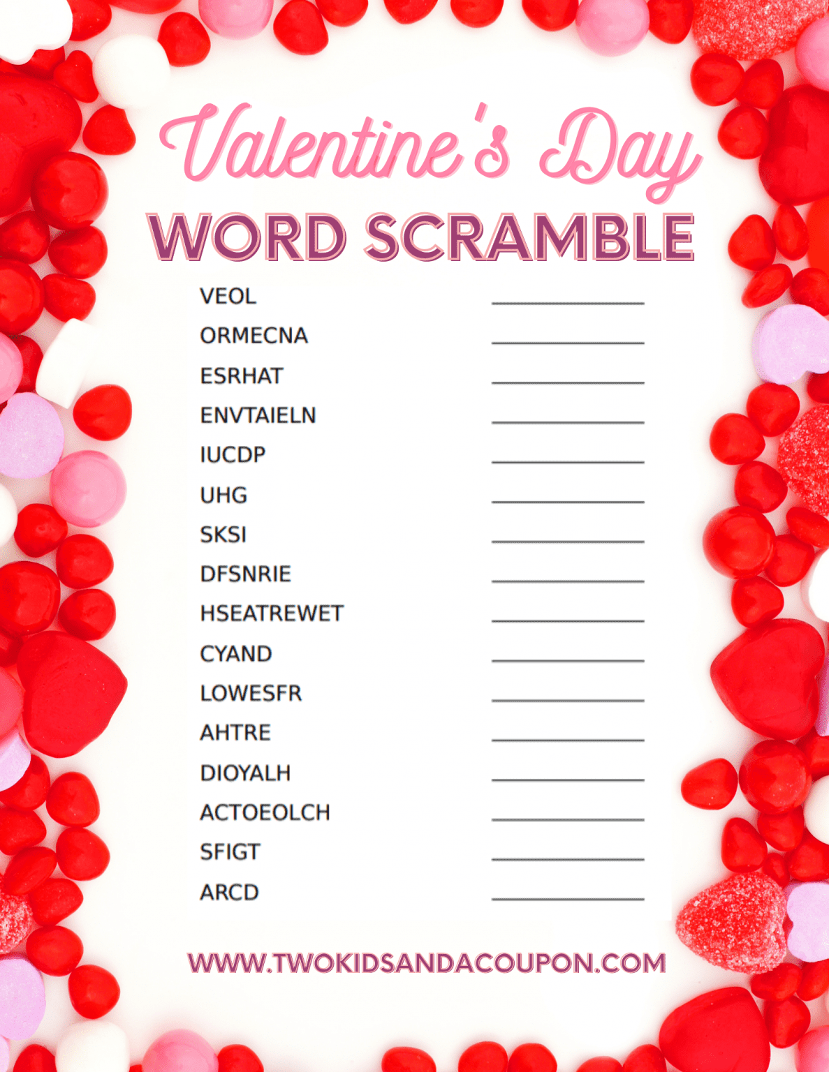 Free Valentine 39 s Day Word Scramble For Kids