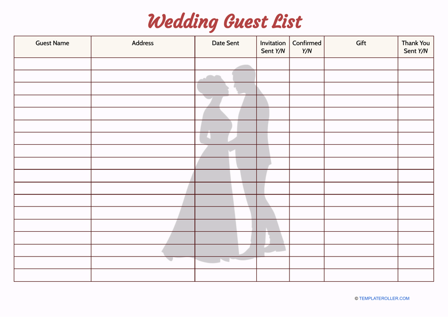 Free Wedding Guest List Templates Customize Download Print PDF 