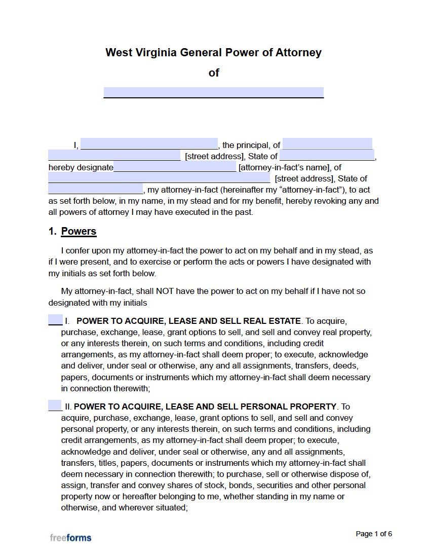Free West Virginia Durable Financial Power Of Attorney Form PDF WORD