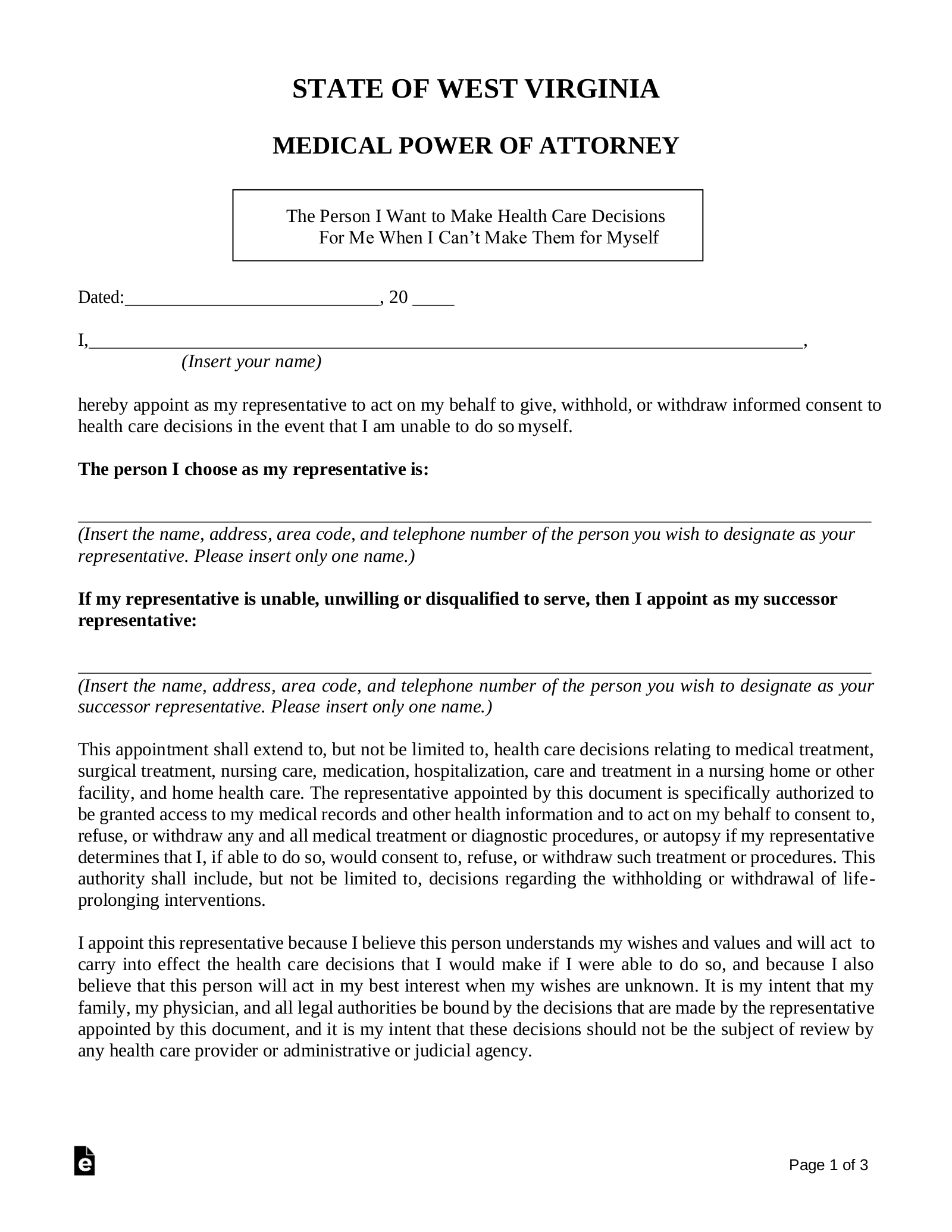 Printable Power Of Attorney Form Wv
