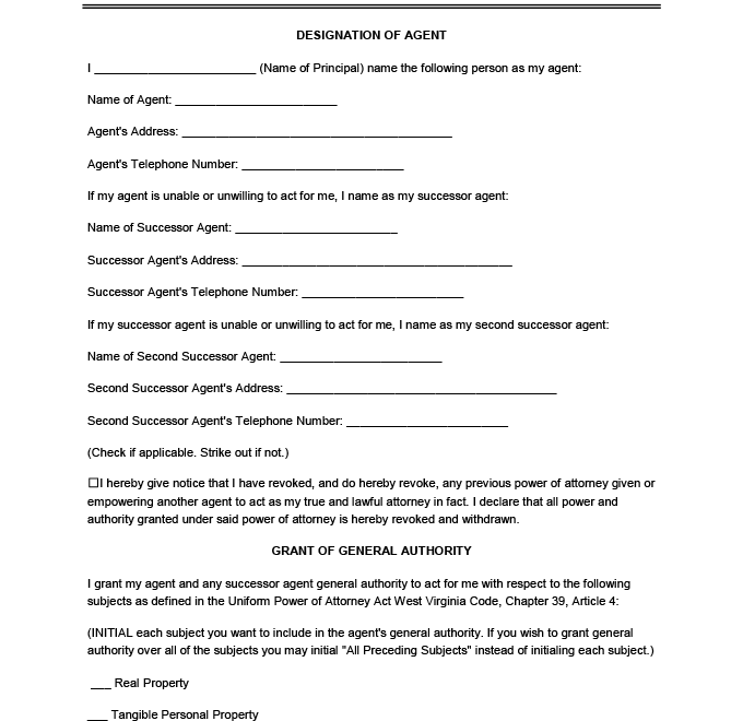 Free West Virginia Power Of Attorney Forms PDF Word
