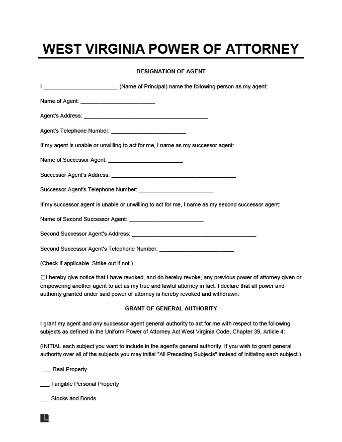 Free West Virginia Power Of Attorney Forms PDF Word