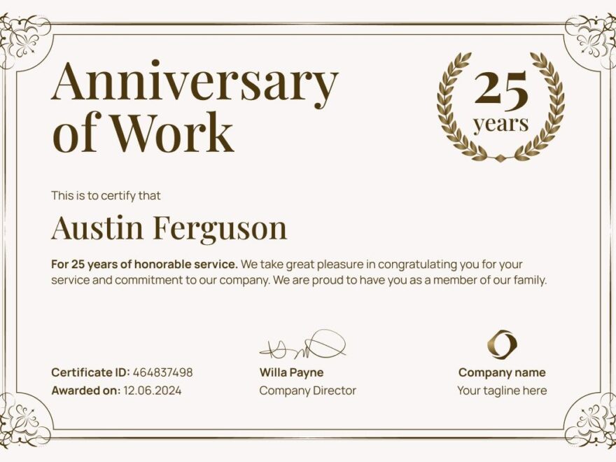 Free Work Anniversary Certificate Templates Free Printables Hub