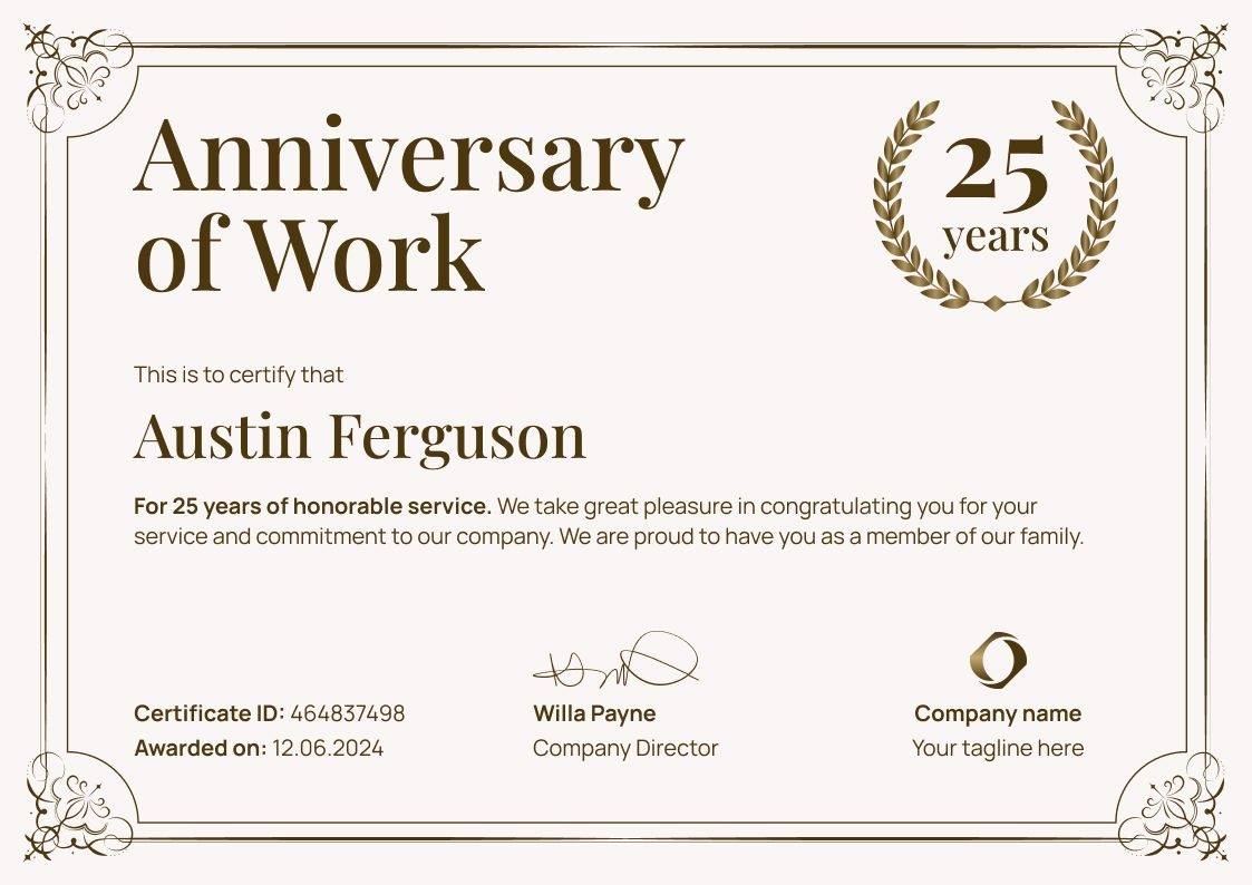 Free Work Anniversary Certificate Templates Free Printables Hub