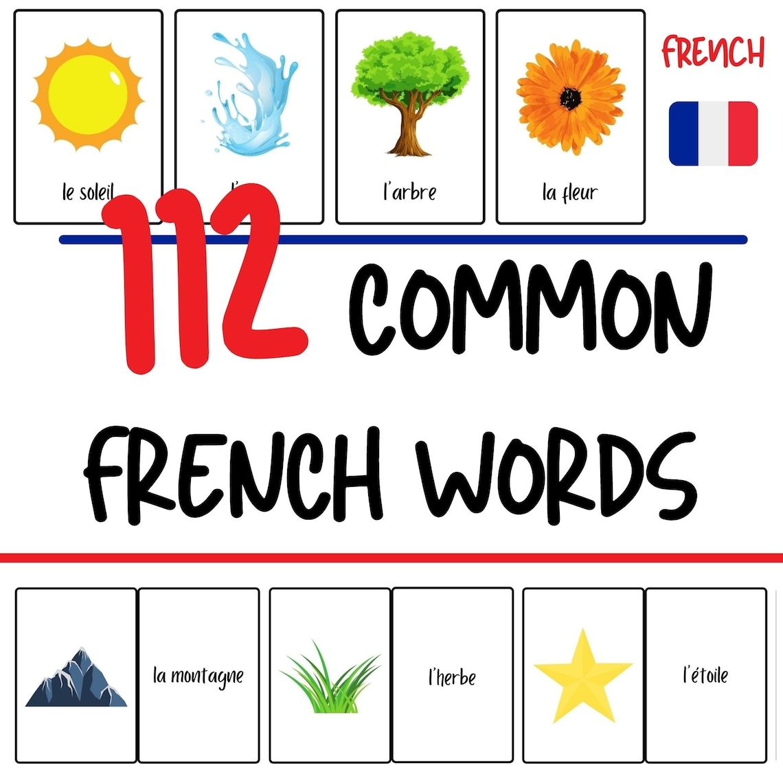 French Flashcards 112 Common French Words French For Beginners 