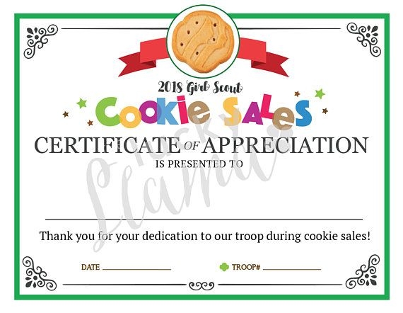 Girl Scout Cookie Printable Certificate Cookie Mom Or Salesgirl 