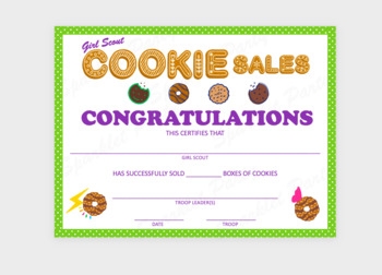 Girl Scout Cookie Sales Award Certificate Printable Cookie Order