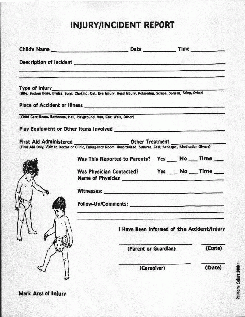 Printable Incident Forms For Childcare