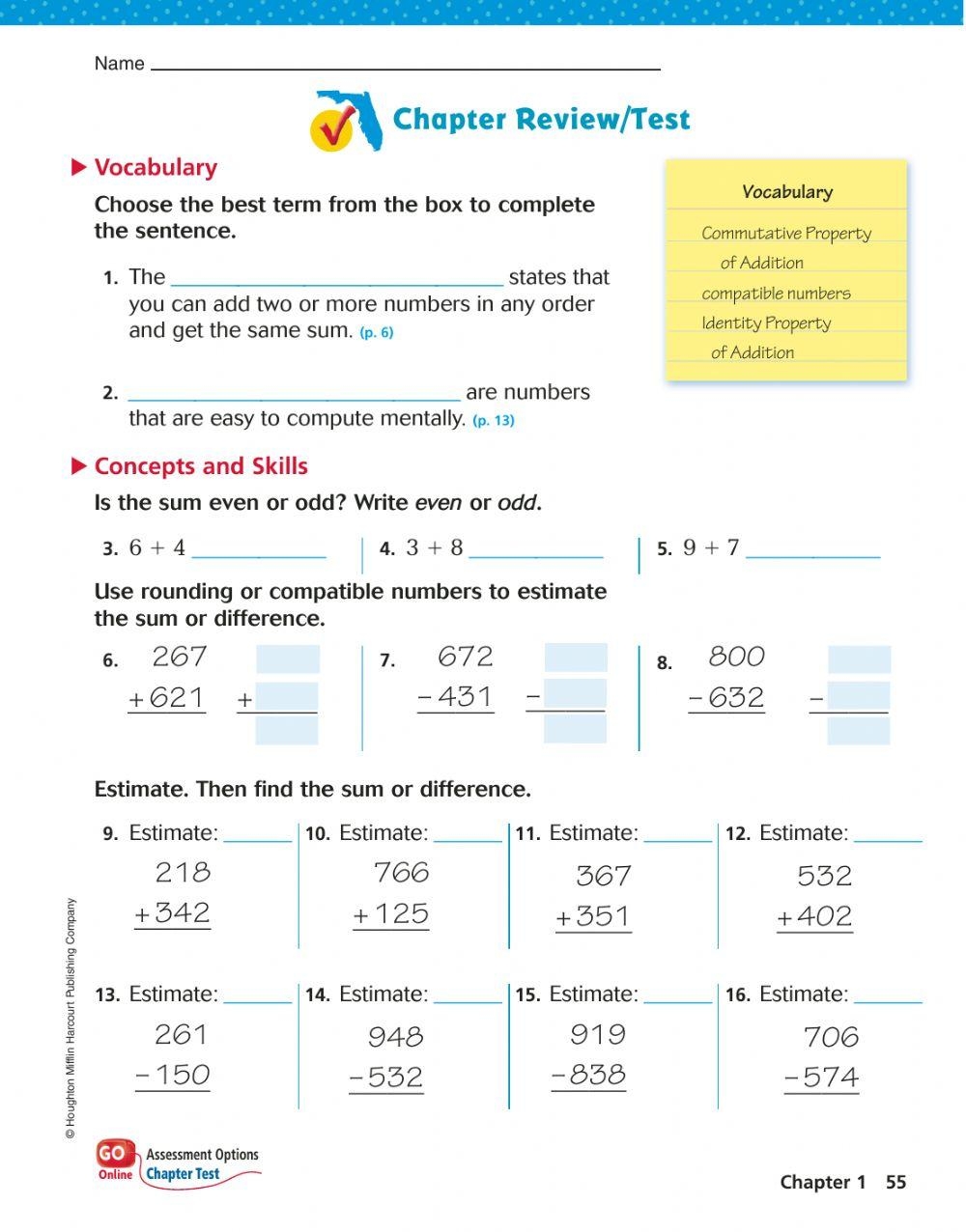 Go Math Chapter 1 Review Worksheet Live Worksheets Worksheets Library