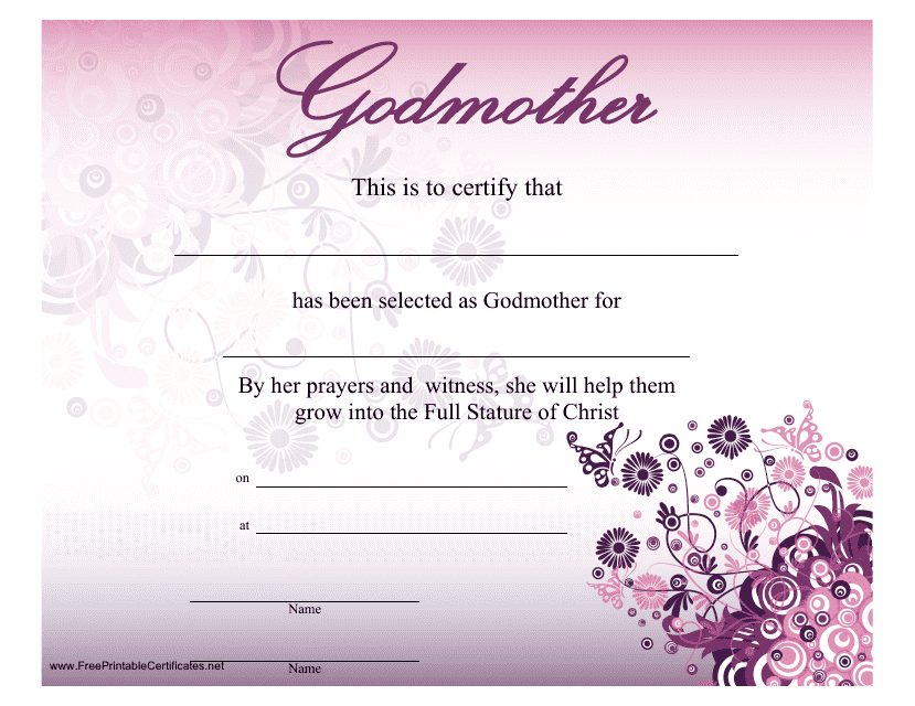 Godparent Printable Certificate For A Girl