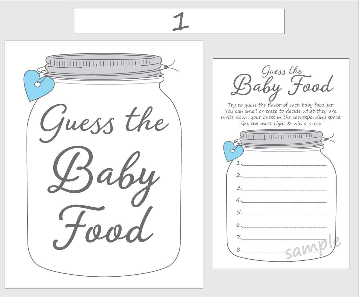 Guess The Baby Food Printable Baby Shower Game Blue Boy Mason Jar 