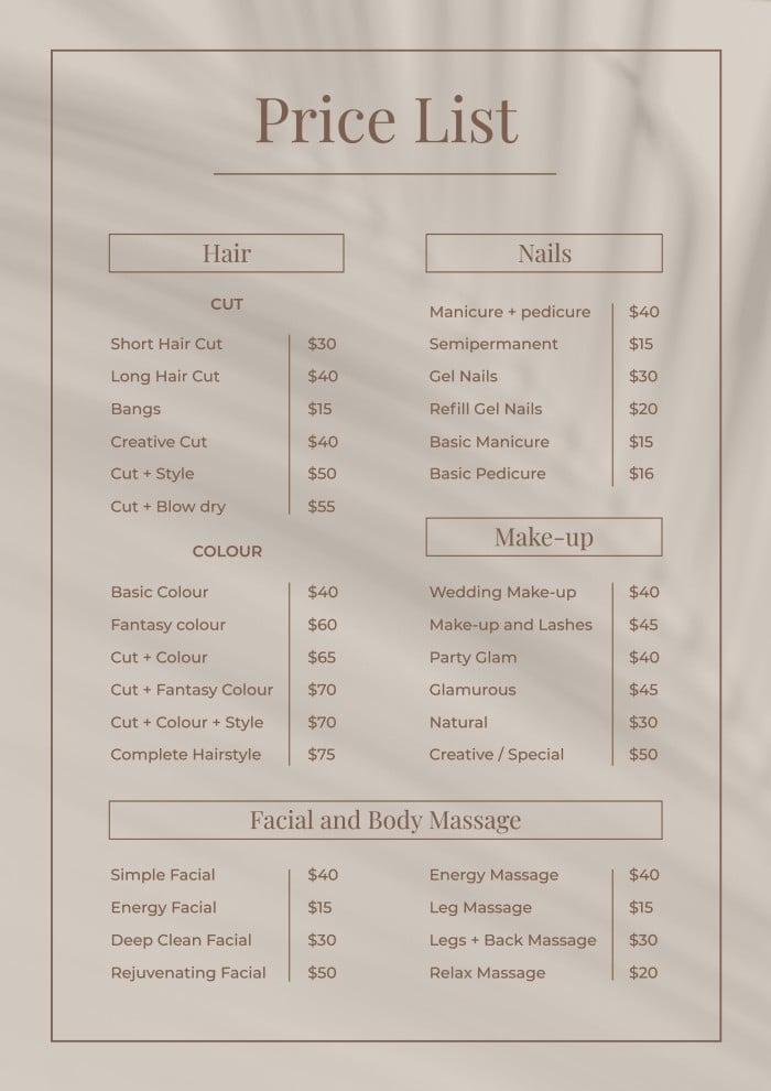 Hair Salon Price List Template Web Browse Our Free Templates For Price 