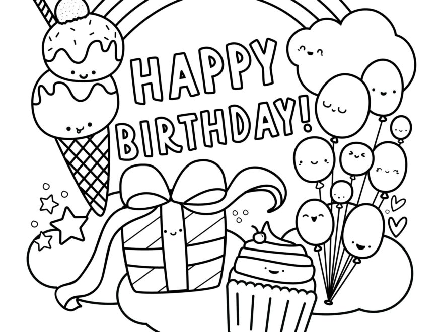 Happy Birthday Coloring Page Printable Free Coloring Sheet Printables