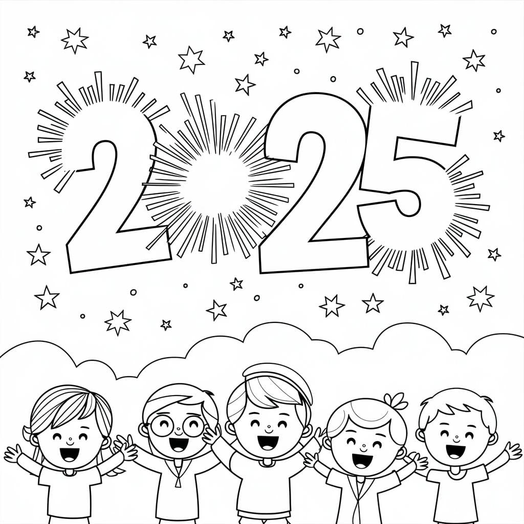 Happy New Year 2025 Coloring Pages Free Printable Carley Margaux