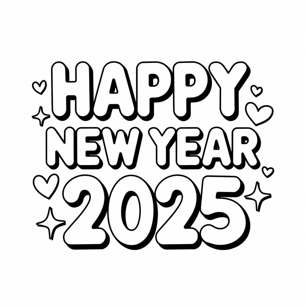 Happy New Year 2025 Printable Coloring Page Download Print Or Color 