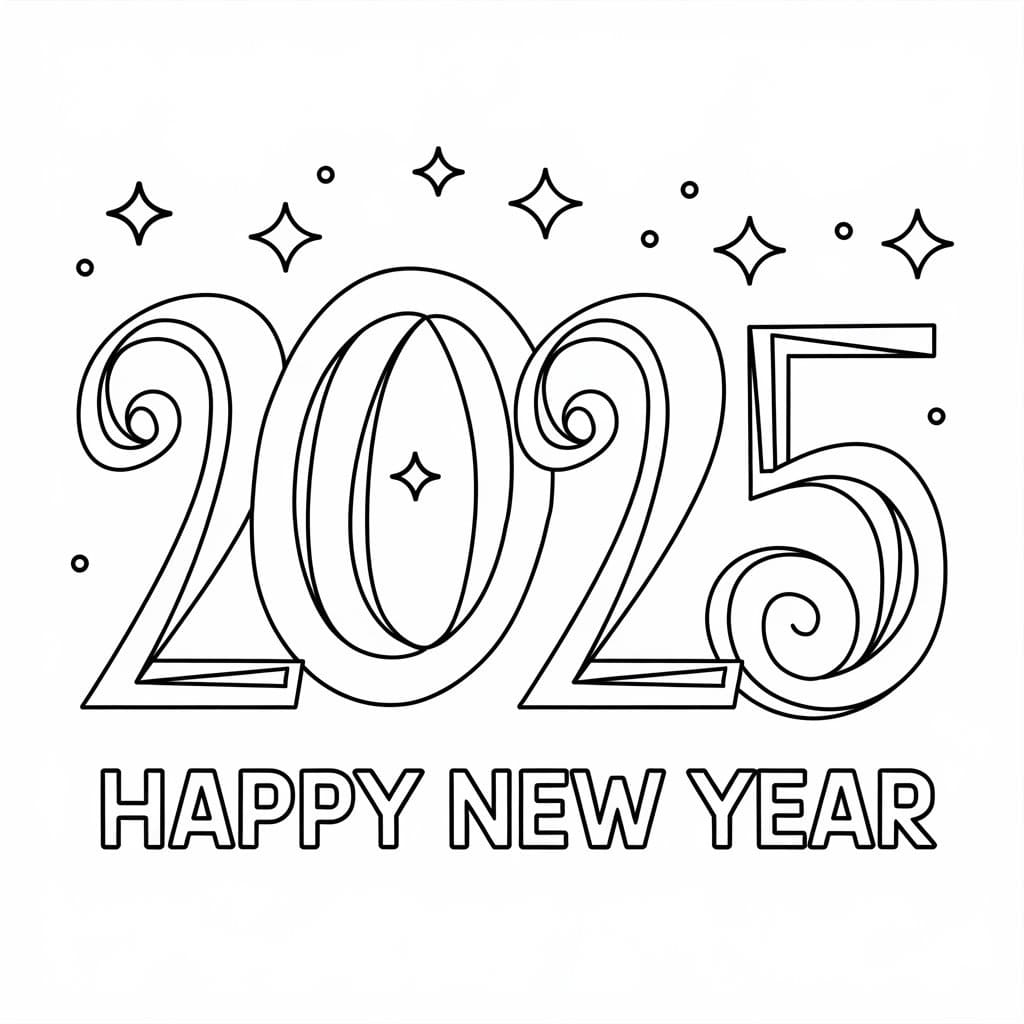 Happy New Year 2025 Printable For Kids Coloring Page Download Print 