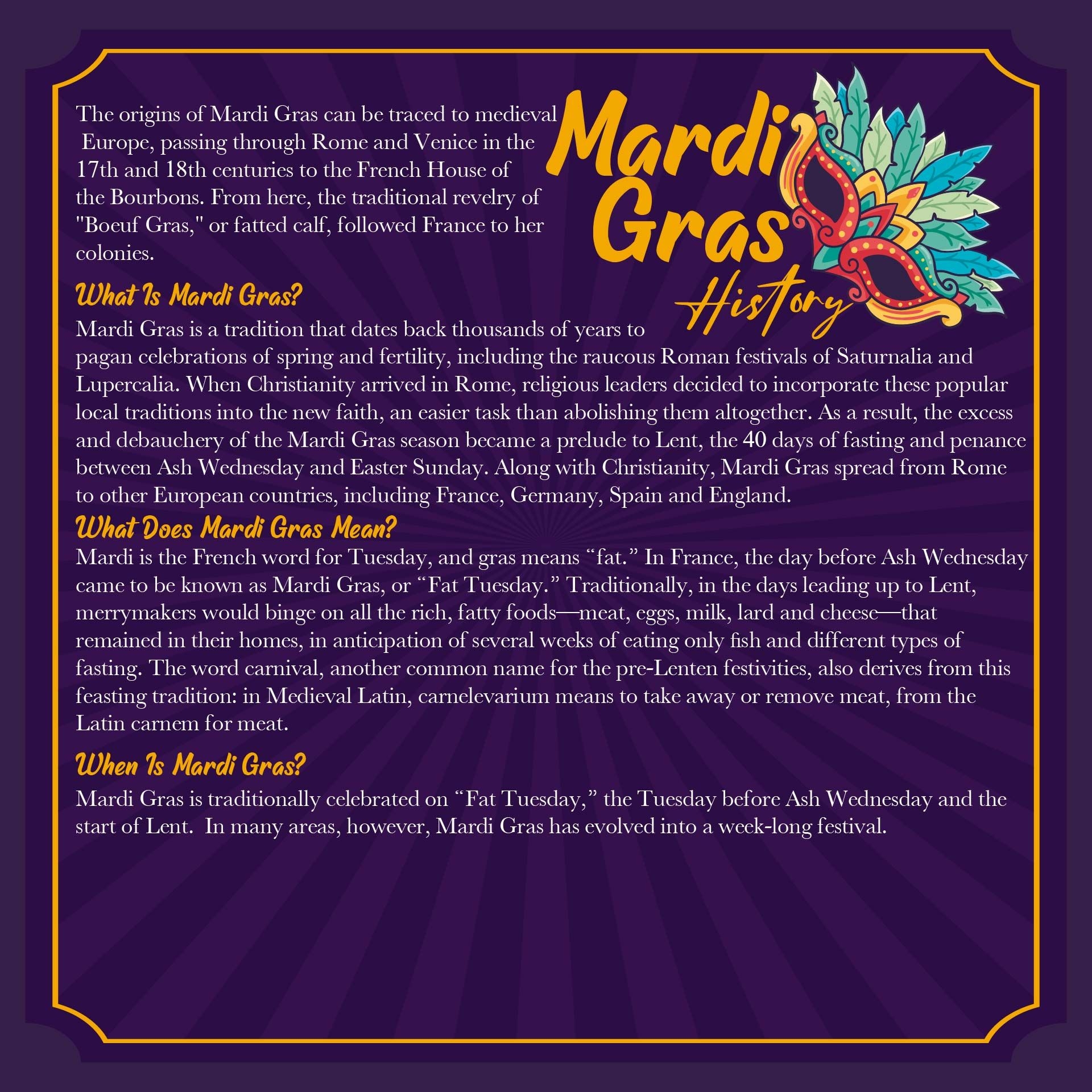 History Of Mardi Gras Printable Mardi Gras Facts Mardi Gras 