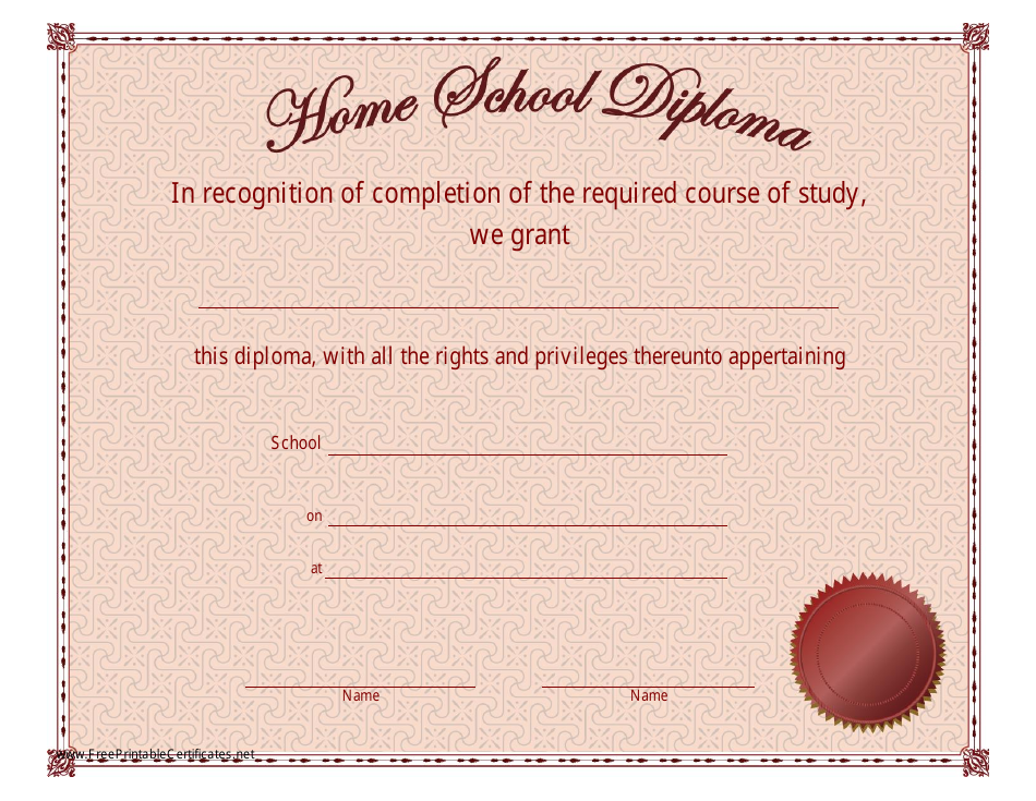 Home School Diploma Certificate Template Brown Download Printable PDF 