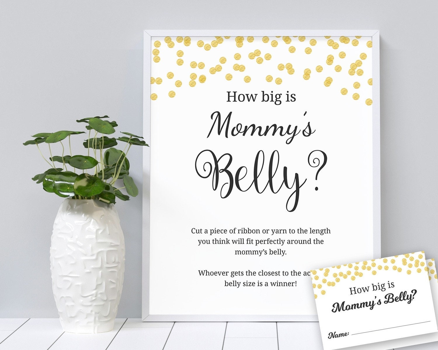 How Big Is Mommy 39 s Belly Printable Gold Confetti Baby Shower Games 