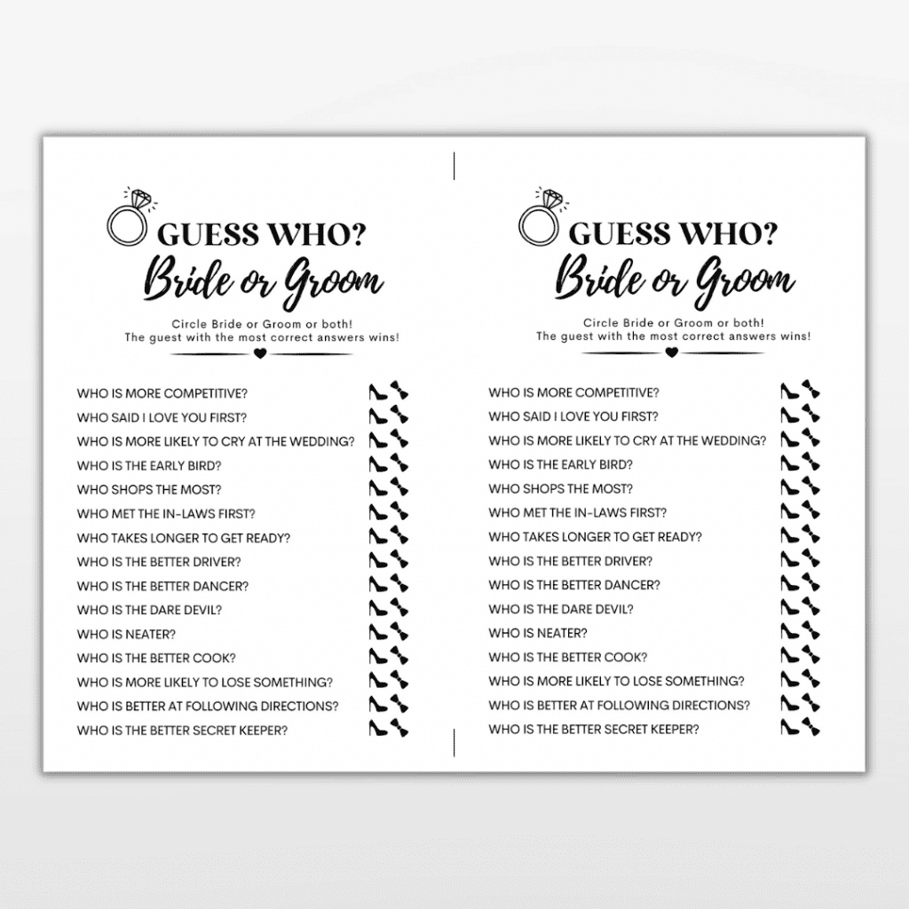 Guess Who Bride Or Groom Free Printable