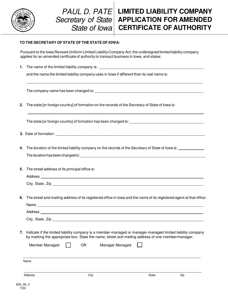 Iowa Llc Certificate Of Organization Template